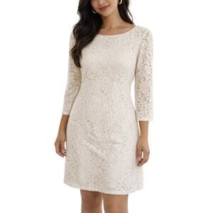 Vince Camuto Beige Ivory Lace Shift Dress Size 6 Mini 3/4 Sleeve